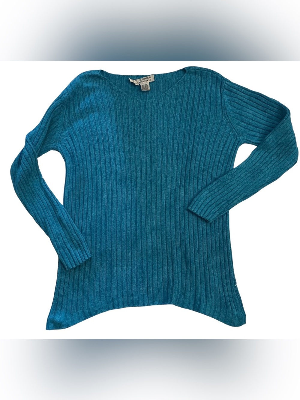 Real Clothes Saks Fifth Avenue L Turquoise Linen Blend Ribbed Sweater